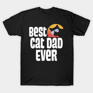 Best Cat Dad Ever! Funny Father Day Retro Sunset Design T-Shirt